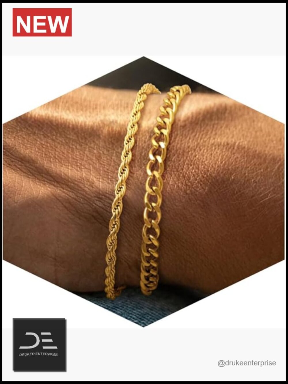 14K Gold Plated Layered Cuban Rope Chain Bracelet for Men 3mm 5mm 6.5-9 Inches